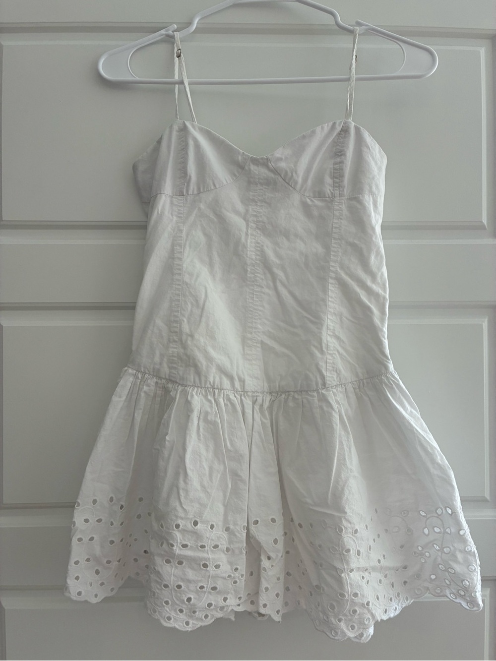 Zara White Eyelet Mini Dress XS | Cotton Sundress | Adjustable Straps